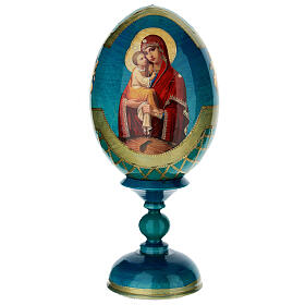 Huevo ruso de madera découpage Virgen Pochaevskaya estilo imperial ruso altura total 20 cm