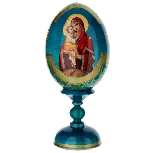 Huevo ruso de madera découpage Virgen Pochaevskaya estilo imperial ruso altura total 20 cm 1