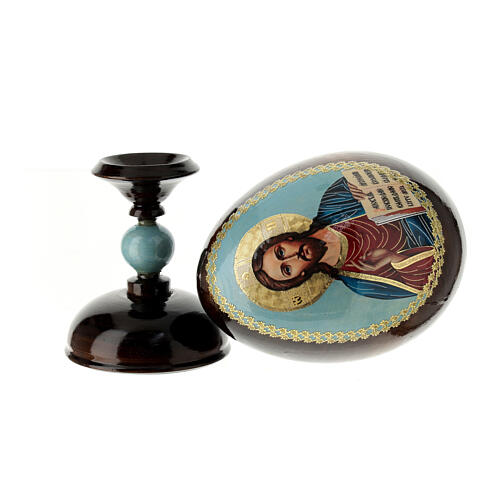 Russische Ei-Ikone Christus Pantokrator 20 cm Decoupage rot 6