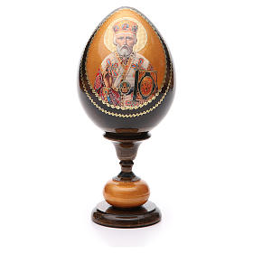 Russische Ei-Ikone, Heiliger Nikolaus, Fabergè-Stil, Gesamthöhe 20 cm