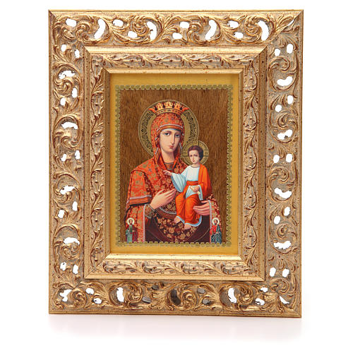 Russian silk-screened icon Hodegetria, framed 1