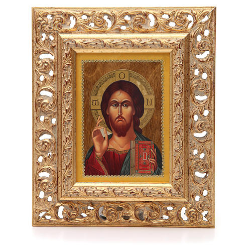 Russian silk-screened icon Christ Pantocrator, framed 1