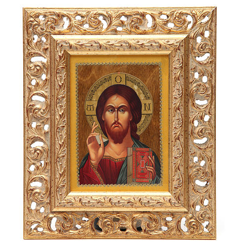 Russian silk-screened icon Christ Pantocrator, framed 3