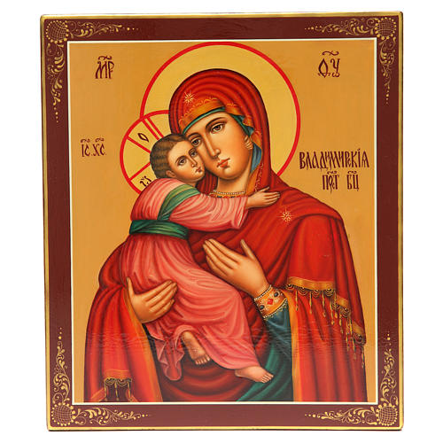 Russische Ikone der Gottesmutter von Vladimir gemalt 31x26cm 1