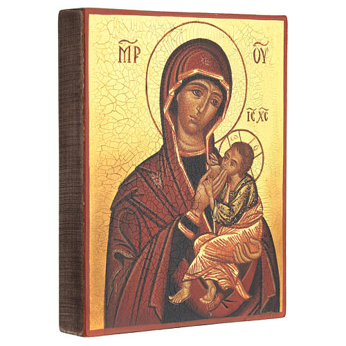 Ícone russo Mãe de Deus amamentando 14x10 cm pintado 3