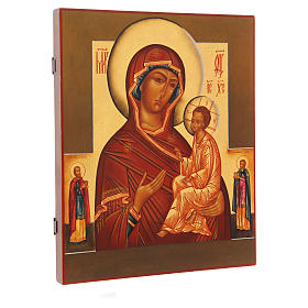 Russische Ikone, Gottesmutter von Tikhvinskaya mit zwei Heiligen, 36x30 cm