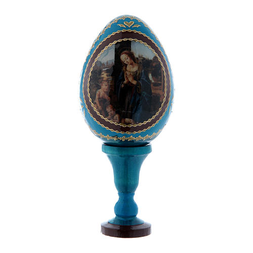 Russian Egg Madonna adoring the Child, Fabergé style, blue 13 cm 1