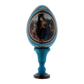 Oeuf style Fabergé bleu Adoration de l'Enfant avec Saint Jean-Baptiste en bois h tot 13 cm