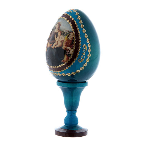 Russische Ei-Ikone, blau, Madonna mit Kind, Johannesknaben und Engeln, Gesamthöhe 13 cm 2