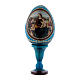 Ovo azul russo em madeira decorado Virgem com o Menino, São João Batista e Anjos h tot 13 cm s1