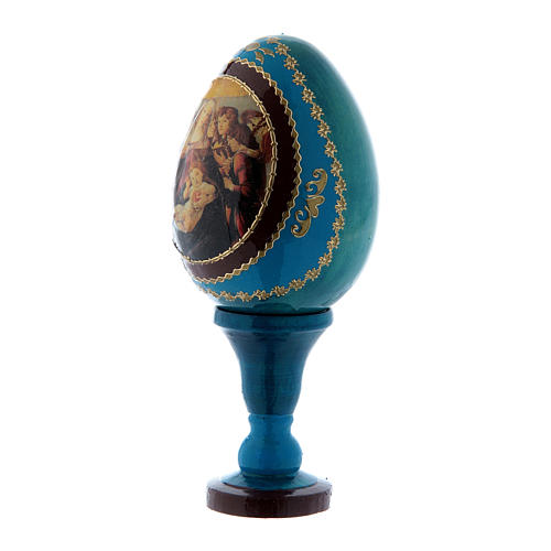 Russische Ei-Ikone, blau, Madonna mit dem Granatapfel, Gesamthöhe 13 cm 2