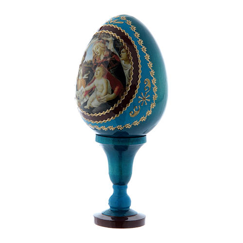 Russische Ei-Ikone, blau, Madonna del Magnificat, Gesamthöhe 13 cm 2