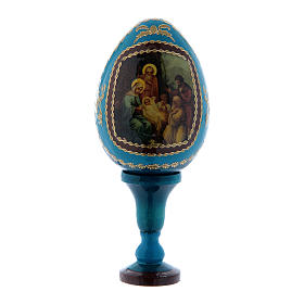 Russische Ei-Ikone, blau, Geburt Jesu Christi, Gesamthöhe 13 cm
