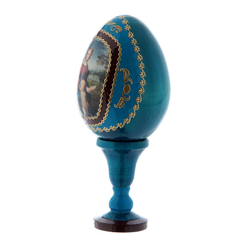 Huevo La Virgen del Jilguero de madera decorado azul h tot 13 cm 2