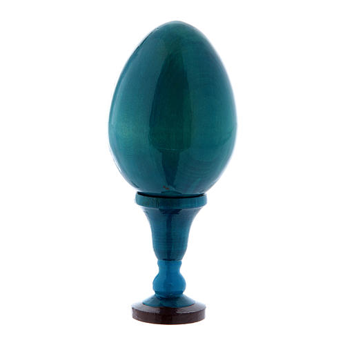 Huevo La Virgen del Jilguero de madera decorado azul h tot 13 cm 3