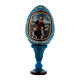 Oeuf La Vierge au chardonneret en bois décoré bleu h tot 13 cm s1