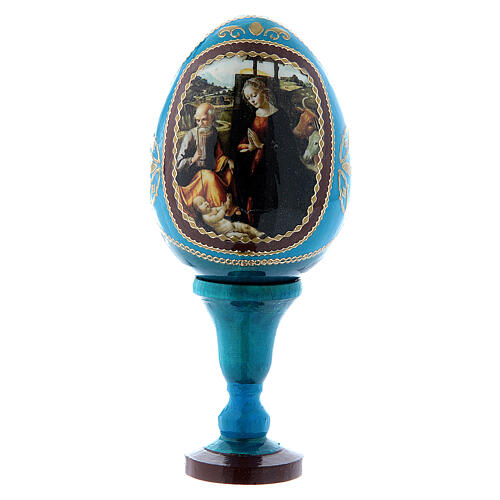 Russische Ei-Ikone, blau, Geburt Christi, Gesamthöhe 13 cm 1