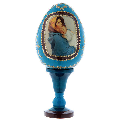 Russische Ei-Ikone, blau, Madonna der Straße, Gesamthöhe 13 cm 1