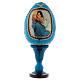 Russische Ei-Ikone, blau, Madonna der Straße, Gesamthöhe 13 cm s1