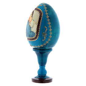 Huevo ícono ruso decoupage azul La Virgencita h tot 13 cm