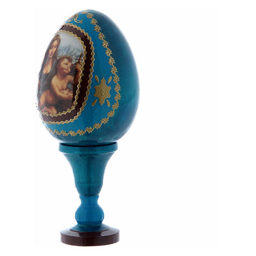 Russische Ei-Ikone, blau, Madonna mit der Spindel, Gesamthöhe 13 cm 2