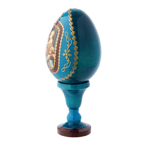 Huevo de madera decorado azul Virgen con Niño y Ángeles h tot 13 cm 2