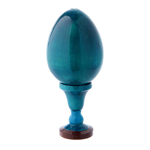 Huevo de madera decorado azul Virgen con Niño y Ángeles h tot 13 cm 3
