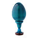 Uovo in legno decorato blu La Madonna col Bambino e Angeli h tot 13 cm s3