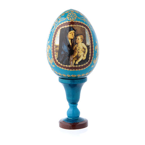 Russische Ei-Ikone, blau, Madonna mit Kind, Gesamthöhe 13 cm 1