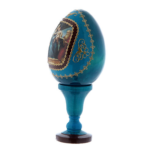 Huevo La Virgen del Pez azul de madera azul decorado h tot 13 cm 2