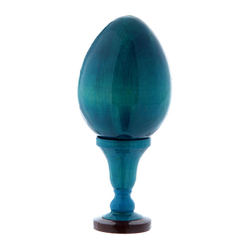 Huevo La Virgen del Pez azul de madera azul decorado h tot 13 cm 3