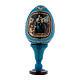 Huevo La Virgen del Pez azul de madera azul decorado h tot 13 cm s1