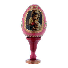 Russische Ei-Ikone, rot, Madonna mit dem Kinde, Gesamthöhe 13 cm