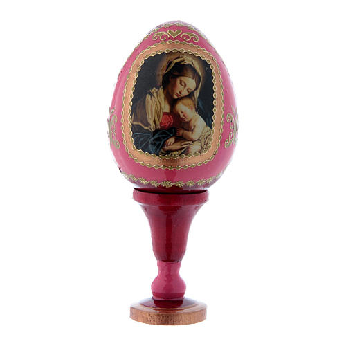 Huevo rojo de madera ruso Virgen con Niño h tot 13 cm 1
