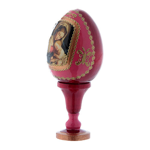 Huevo rojo de madera ruso Virgen con Niño h tot 13 cm 2
