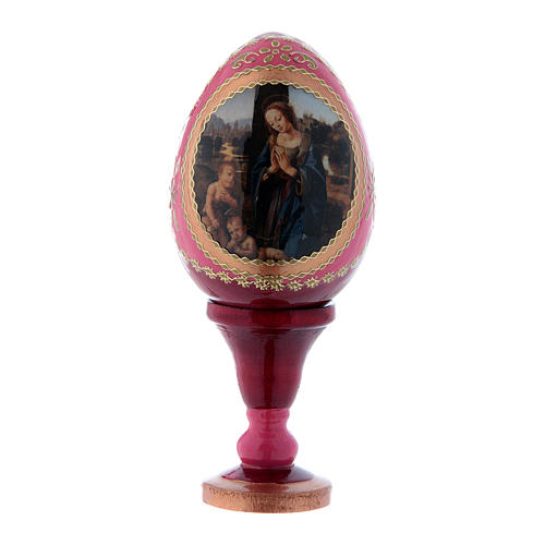 Uovo Adorazione del Bambino con S. Giovannino russo decorato a mano rosso h tot 13 cm 1