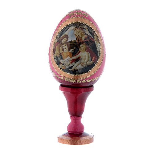 Russische Ei-Ikone, rot, Madonna del Magnificat, Gesamthöhe 13 cm 1