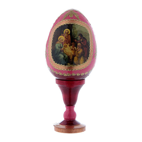 Russische Ei-Ikone, rot, Geburt Jesu Christi, Gesamthöhe 13 cm 1