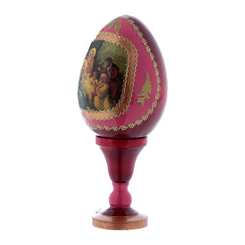 Huevo ruso de madera rojo El Nacimiento de Jesús Cristo h tot 13 cm 2