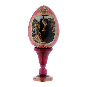 Russische Ei-Ikone, rot, Geburt Christi, Gesamthöhe 13 cm