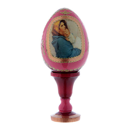 Russische Ei-Ikone, rot, Madonna der Straße, Gesamthöhe 13 cm 1