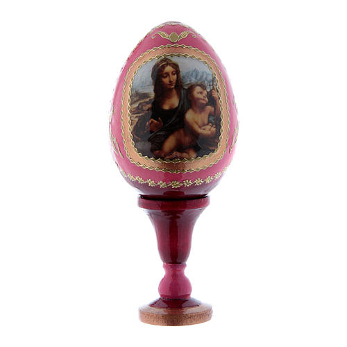 Uovo La Madonna dei Fusi rosso icona russa h tot 13 cm 1