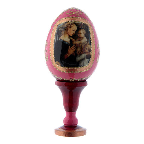 Huevo ruso decorado a mano rojo Virgen con Niño y Ángeles h tot 13 cm 1