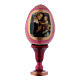 Uovo russo decorato a mano rosso La Madonna col Bambino e Angeli h tot 13 cm s1