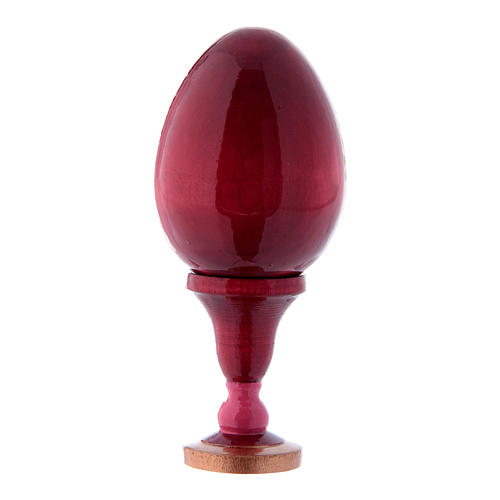 Uovo in legno decorato a mano rosso russo La Madonna Litta h tot 13 cm 3