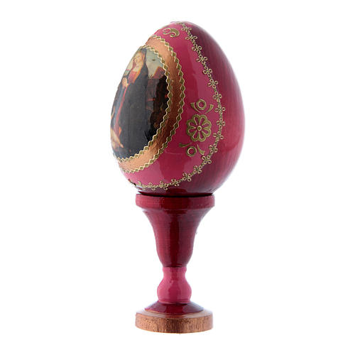 Uovo in legno russo decorato a mano rosso Madonna con Bambino S. Giovannino h tot 13 cm 2