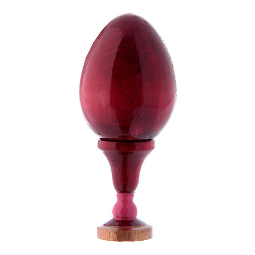 Uovo in legno russo decorato a mano rosso Madonna con Bambino S. Giovannino h tot 13 cm 3