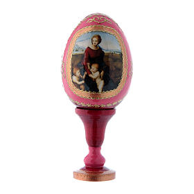 Russische Ei-Ikone, rot, Madonna im Garten, Fabergè-Stil, Gesamthöhe 13 cm