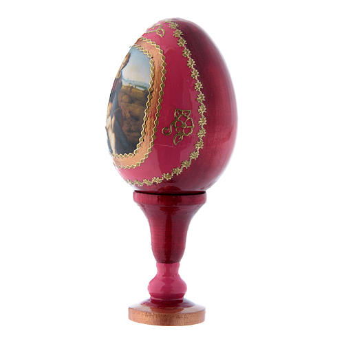 Huevo de madera ruso decoupage rojo La Virgen del Belvedere h tot 13 cm 2