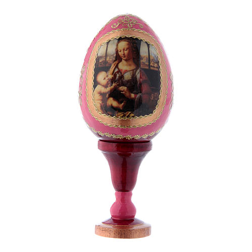 Huevo ruso rojo de madera Virgen con Niño h tot 13 cm 1